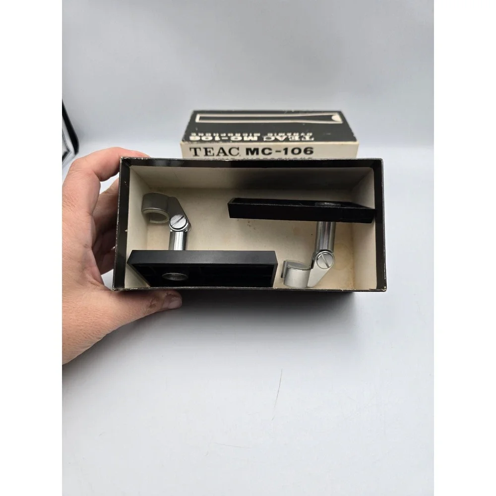 TEAC MC-106 Microphone Stands Pair OS Silver Vintage Made in Japan w/Box